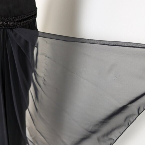 80s does 20s Midi Dress Asymmetrical Drop Waist Chiffon Beading Vneck - Picture 7 of 16